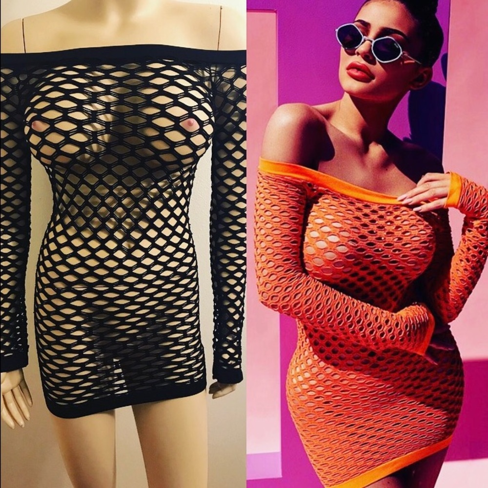 COPY - Black net fishnet see though dress